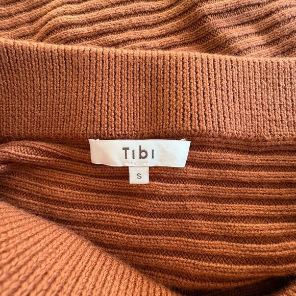 TIBI Origami Camel Merino Wool Rib Knit Midi Skirt Size Small Asymmetrical - Picture 9 of 10